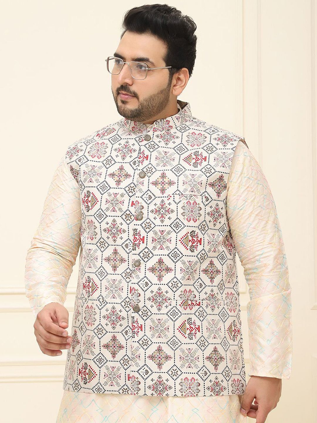 SOJANYA PLUS Men Printed Nehru Plus Size Jacket
