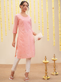 Vishudh Floral Embroidered Cotton Straight Kurta