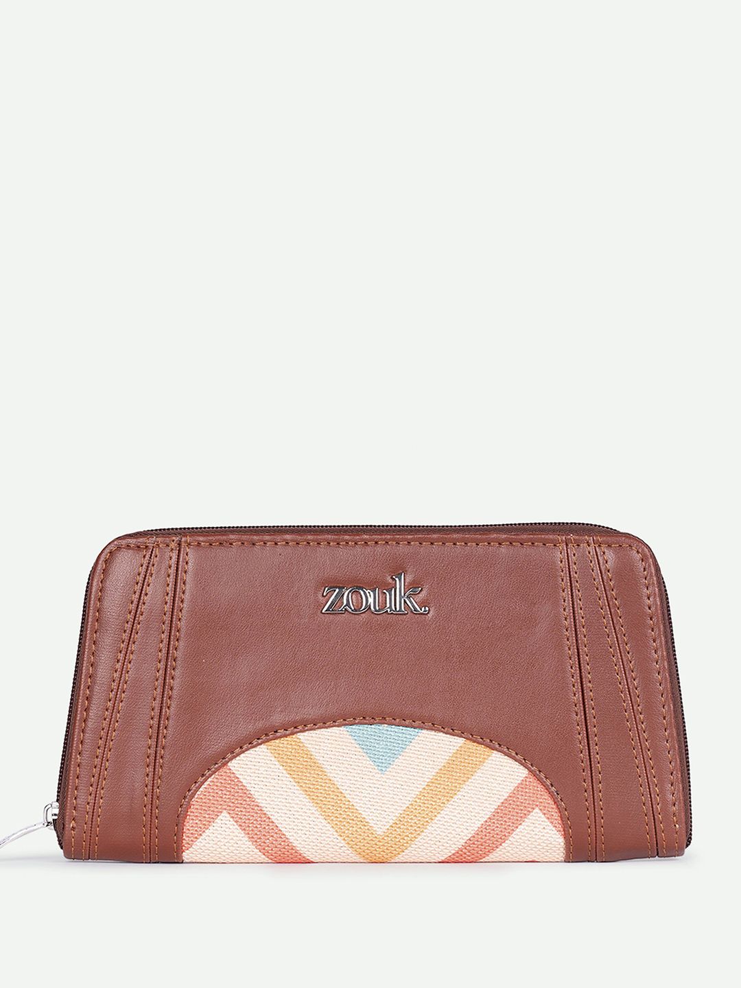 ZOUK Women Geometric Printed Leather Zip Around Wallet