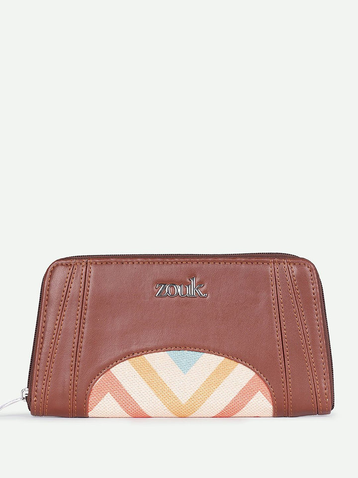 ZOUK Women Geometric Printed Leather Zip Around Wallet