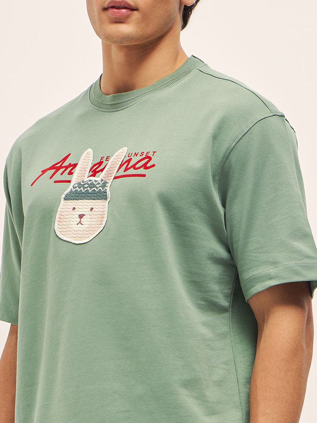THE BEAR HOUSE Men Graphic Printed Round Neck Pure Cotton Oversized T-shirt