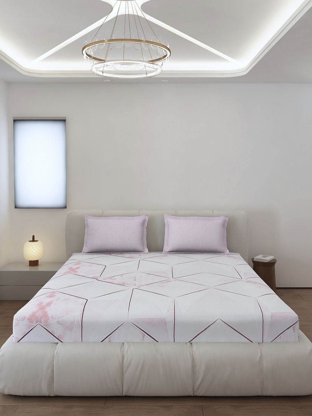 Monte Carlo Stanley Pink & Brown Geometric 144 TC King Bedsheet Set 1.85 m x 1.95 m