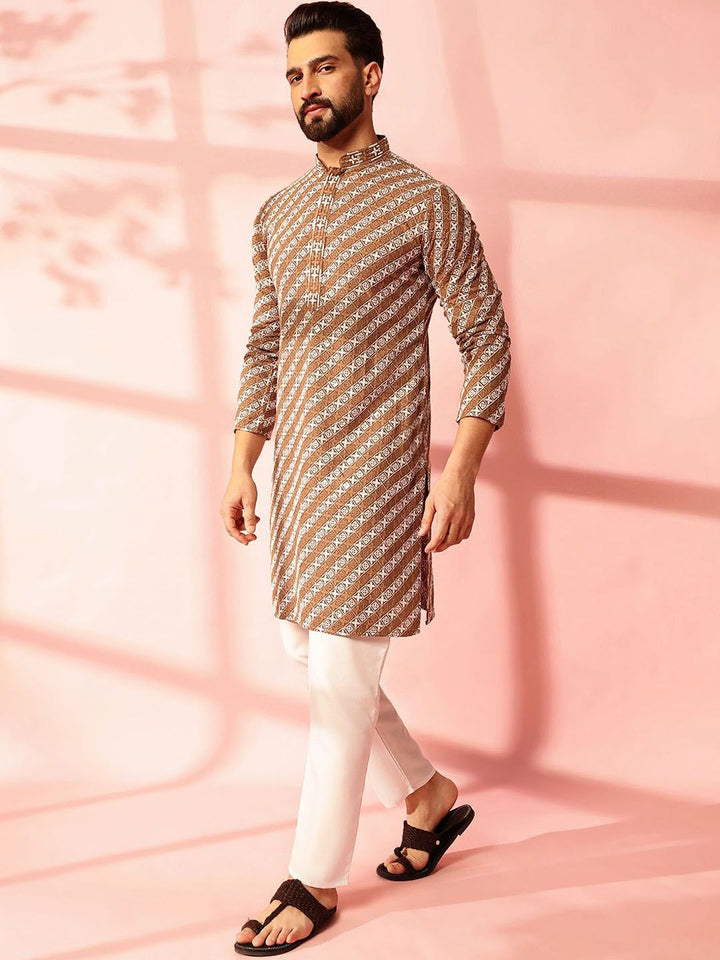 Anouk Men Embroidered Regular Sequinned Pure Cotton Kurta with Pyjamas