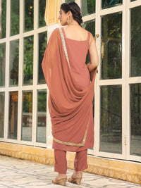 Janasya Floral Printed Square Neck Sleeveless Straight Kurta With Trousers & Dupatta