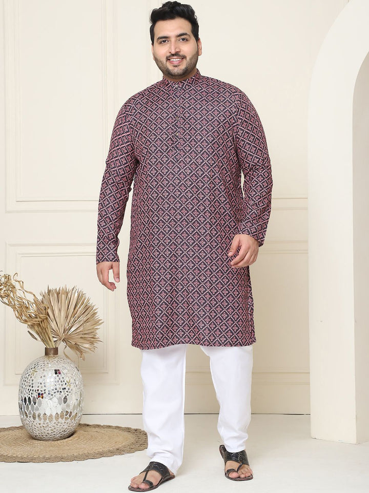 SOJANYA PLUS Ethnic Motifs Band Collar Straight Kurta With Pajamas