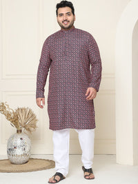 SOJANYA PLUS Ethnic Motifs Band Collar Straight Kurta With Pajamas