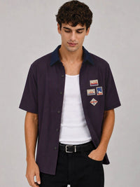 ADRO Cuban Collar Short Sleeves Relaxed Striped Cotton Shirt