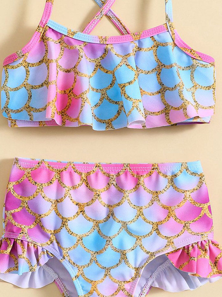 YK Girls Dicetak Top & Shorts Swim Set
