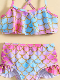 YK Girls Dicetak Top & Shorts Swim Set