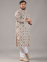 SOJANYA PLUS Plus Size Lelaki Motif Etnik Bercetak Cotton Linen Kurta Lurus Dengan Piyama