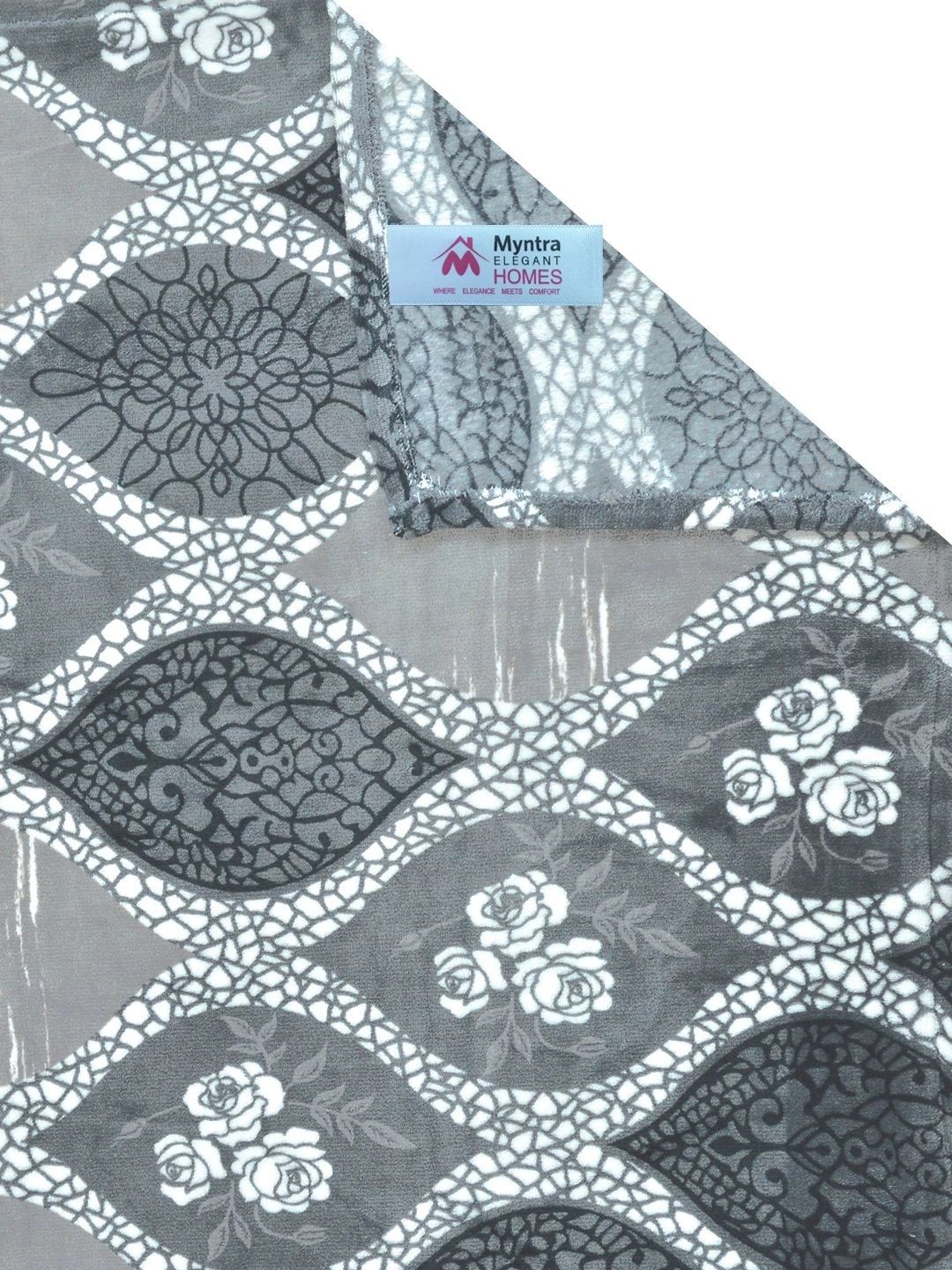 Myntra Elegant Homes Grey Geometric Wool 300 TC Single Bedsheet Set- 225X150 cm