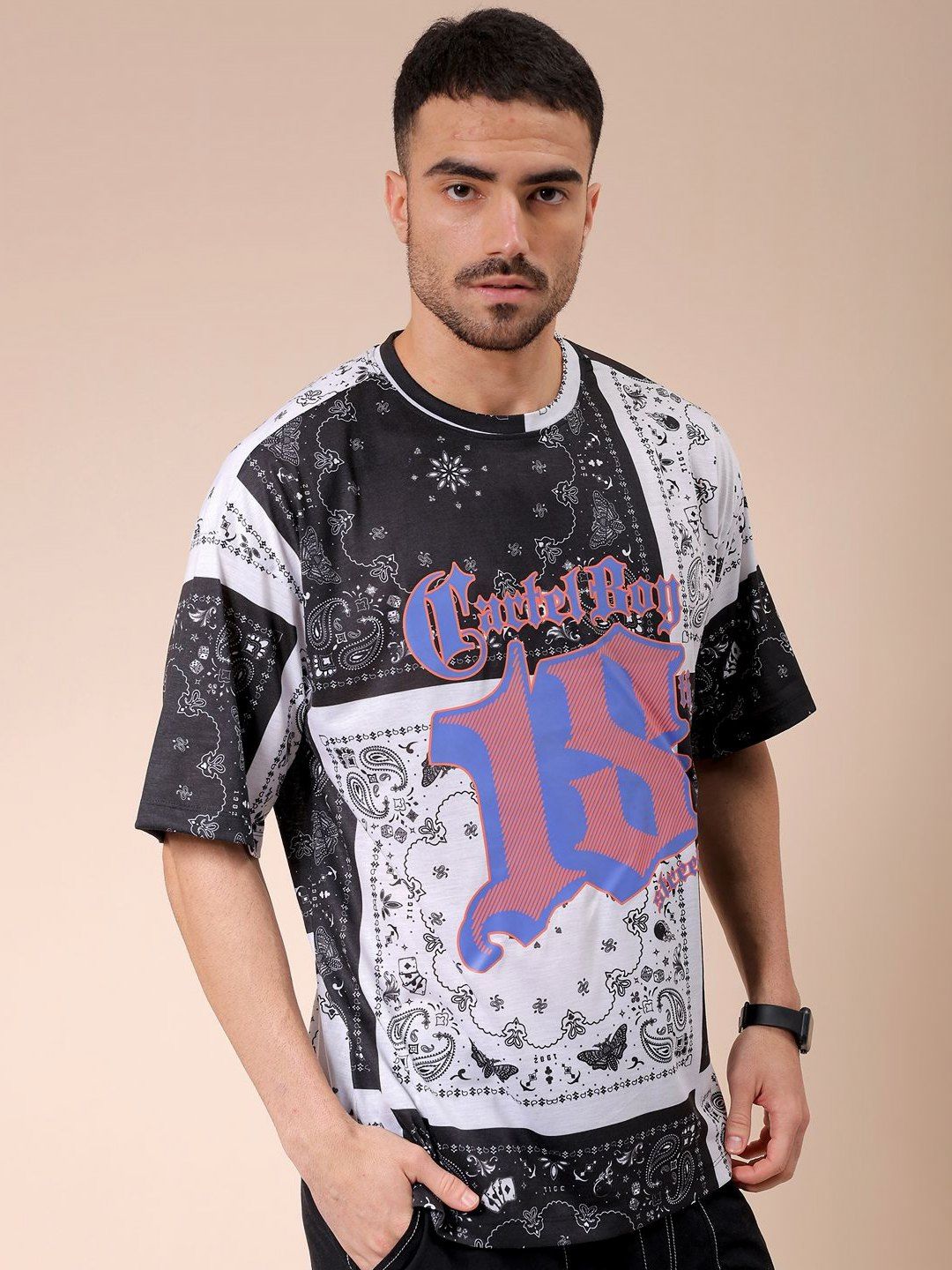 The Indian Garage Co Men Graphic Printed Round Neck Oversized T-shirt