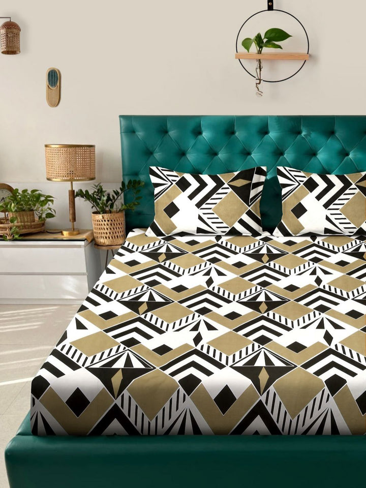 KLOTTHE Kapas Abstrak Putih 300 TC Cadar Katil Halus King dengan 2 Sarung Bantal-250 x 225 cm