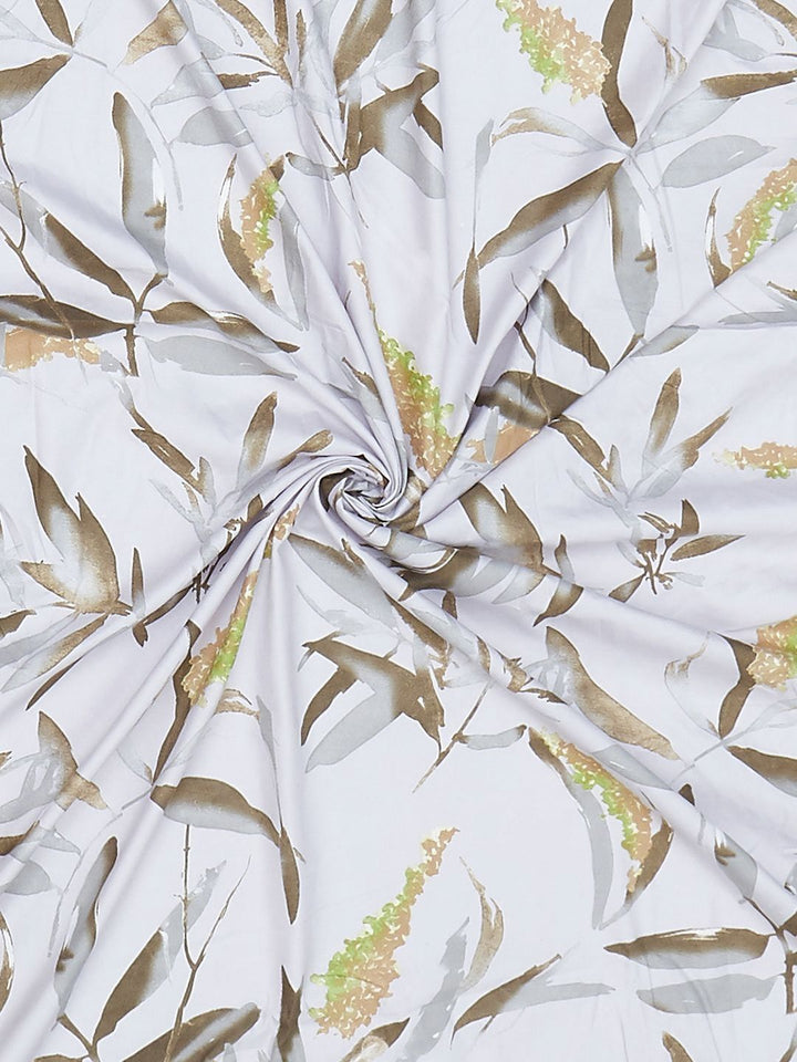 Monte Carlo Stanley White & Olive Green Printed 144 TC King Bedsheet Set 1.85 m x 1.95 m