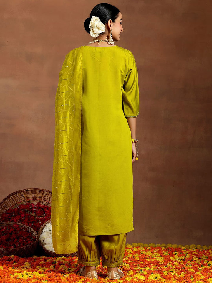 Libas Floral Embroidered Sequinned Straight Kurta with Salwar & With Dupatta