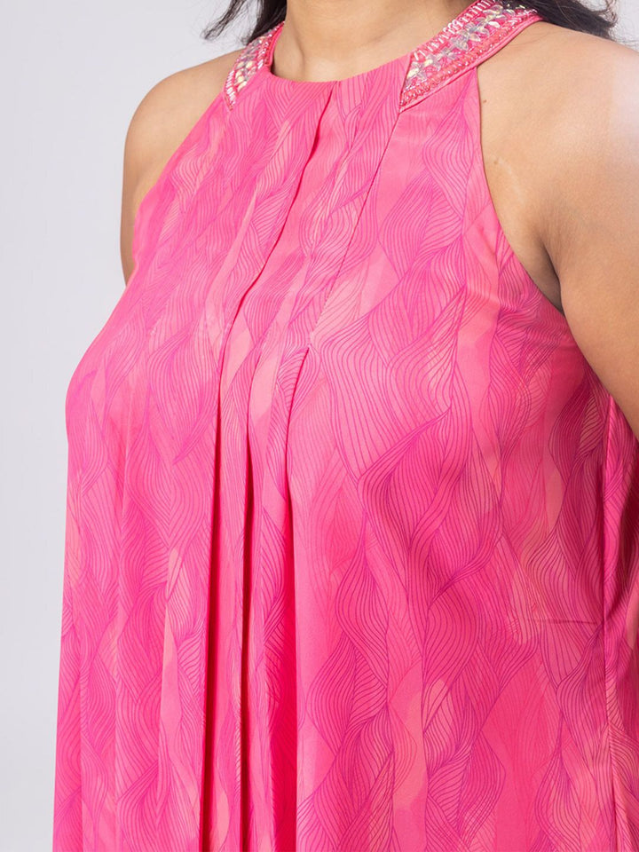 Pakaian Maxi Georgette Leher Halter Bercetak Bunga Mamicha Wanita