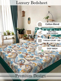 Myntra Elegant Homes Blue & White Floral 300 TC King Bedsheet with 2 Pillow Covers
