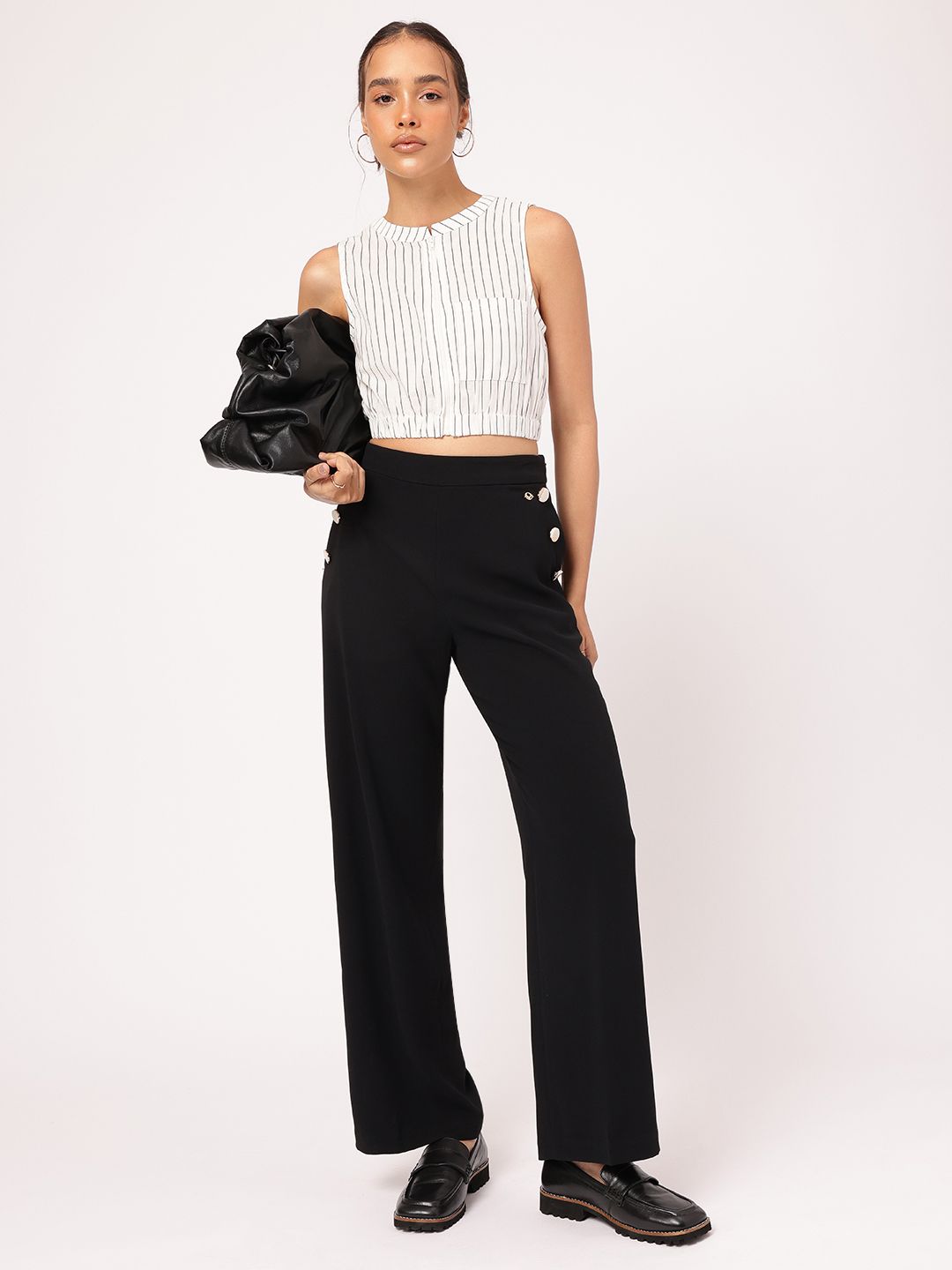 DressBerry Vacay Vest Striped Cotton Linen Blouson Crop Top
