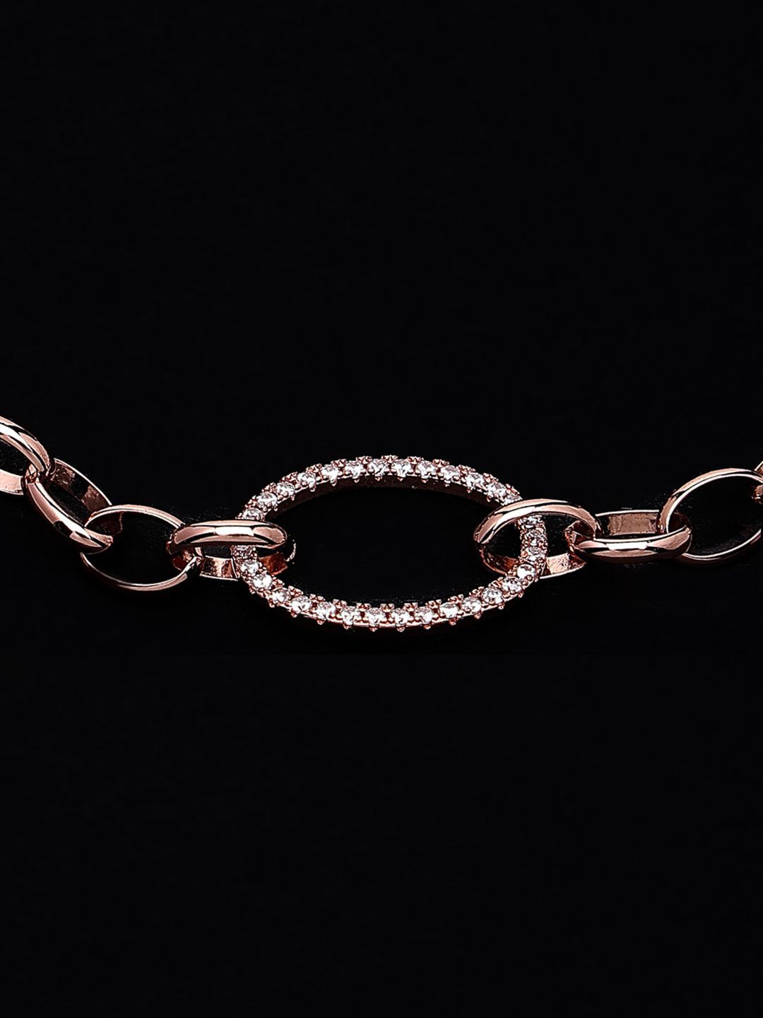 PANASH 925 Sterling Silver Rose Gold-Plated Cubic Zirconia Studded Link Bracelet