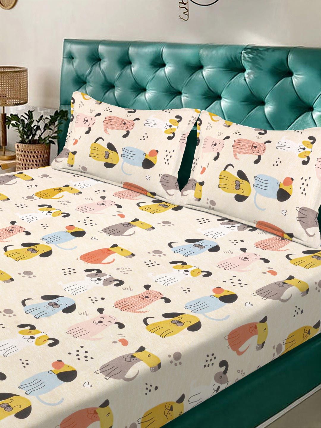 Watak Kartun KLOTTHE Beige Dipasang 400 TC Cadar King Superfine & 2 Sarung Bantal