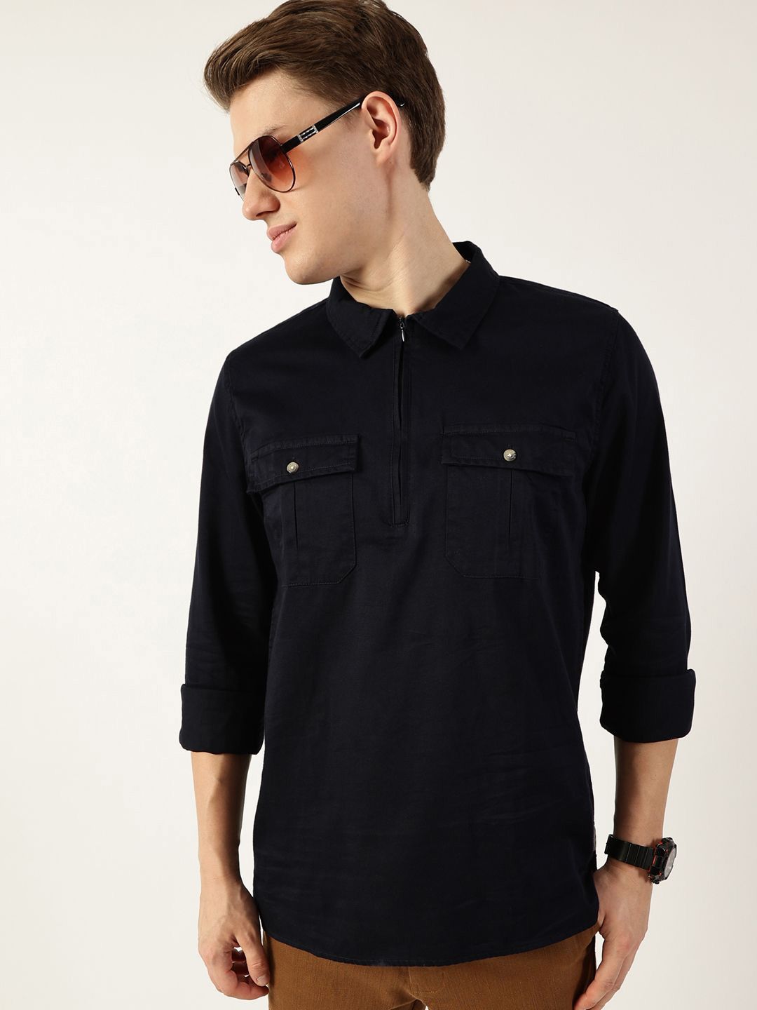 Thomas Scott Men Classic Spread Collar Solid Cotton Casual Shirt
