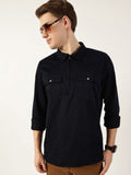 Thomas Scott Men Classic Spread Collar Solid Cotton Casual Shirt