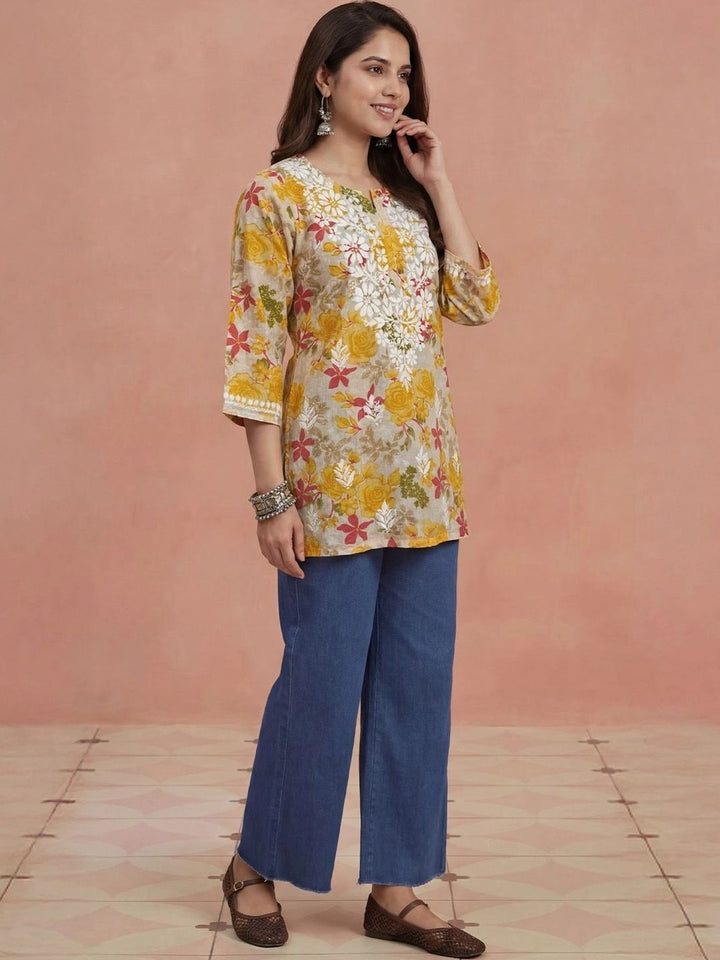 Rumah Wanita Chikankari Floral Printed Chikankari Floral Kurta