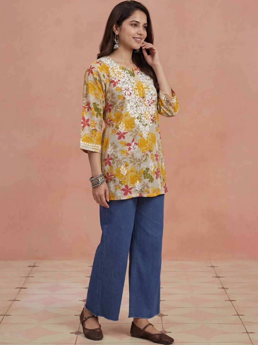Rumah Wanita Chikankari Floral Printed Chikankari Floral Kurta