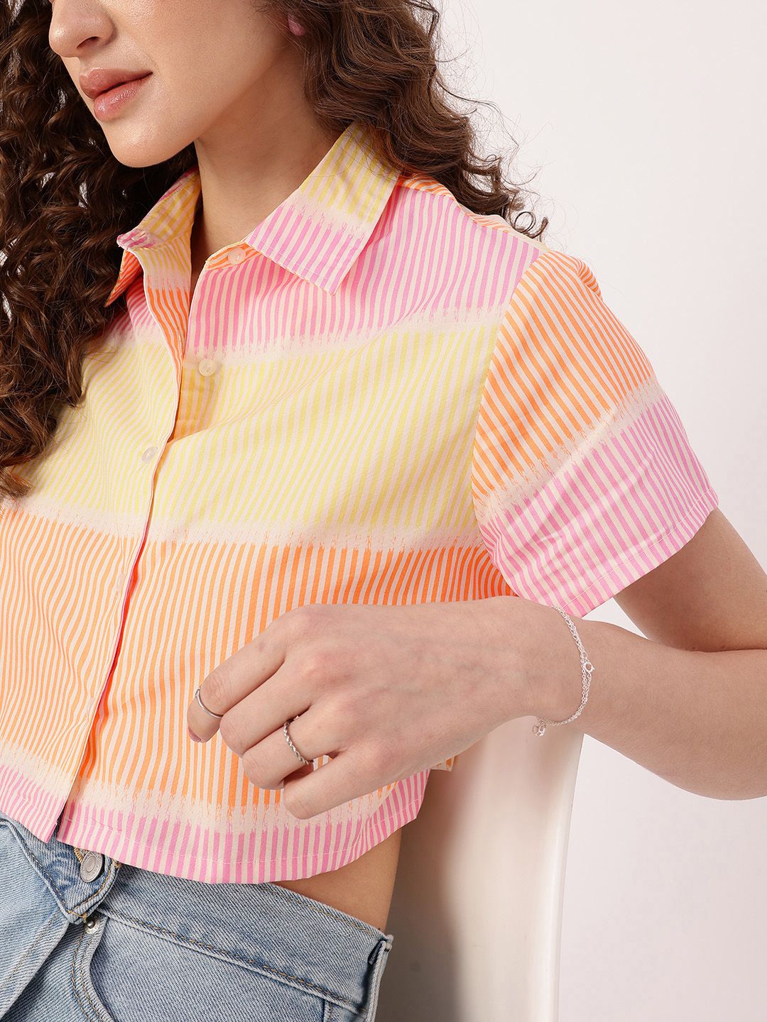 DressBerry Candy Striped Boxy Crop Shirt