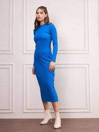 SASSAFRAS Women Round Neck Bodycon Midi Dress