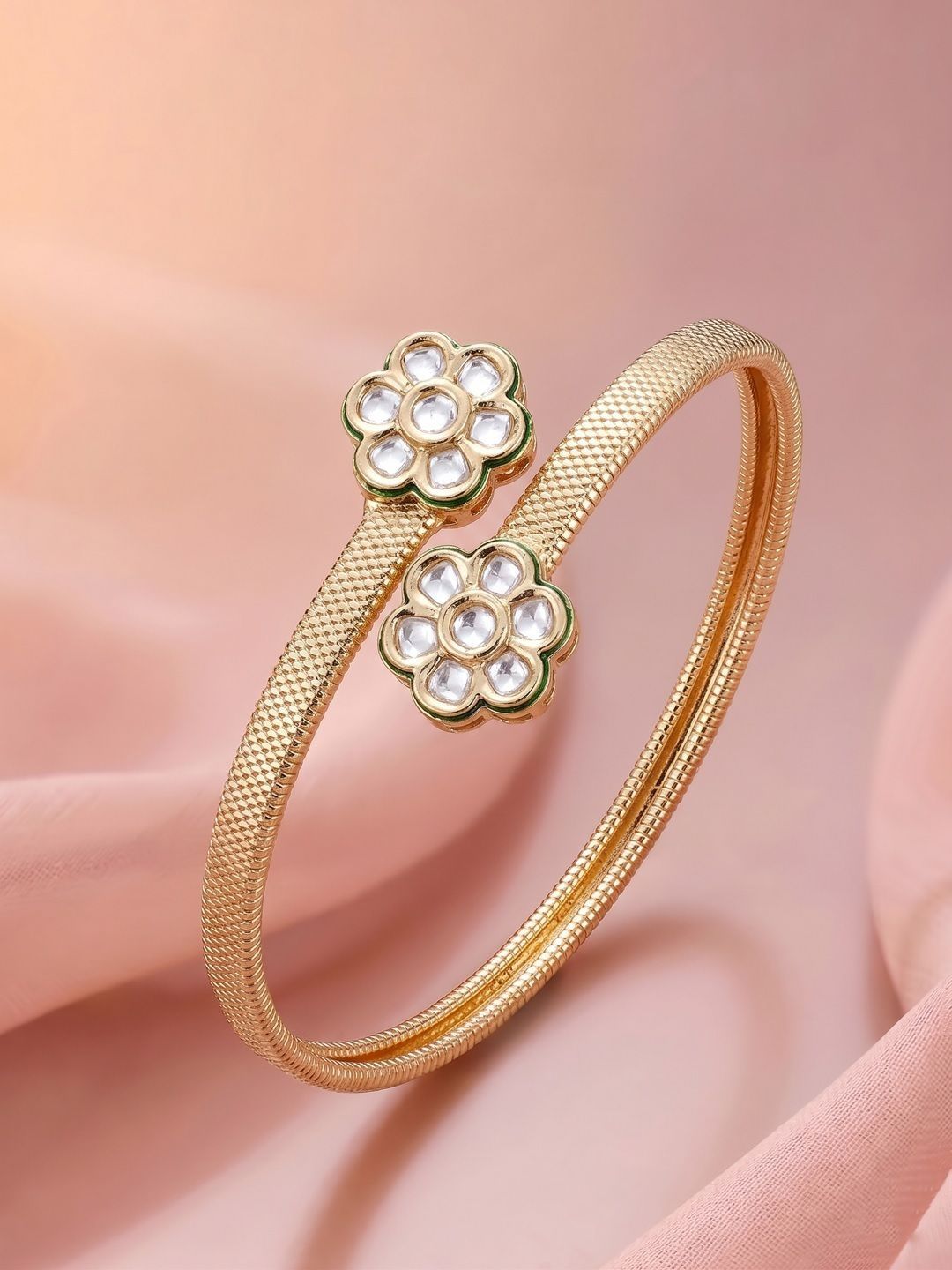 PANASH Gold-Plated Artificial Stones Studded Cuff Bracelet
