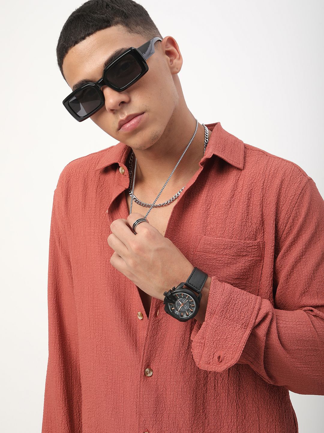 VASTRADO Men Classic Spread Collar Textured Casual Shirt