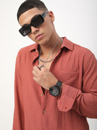 VASTRADO Men Classic Spread Collar Textured Casual Shirt