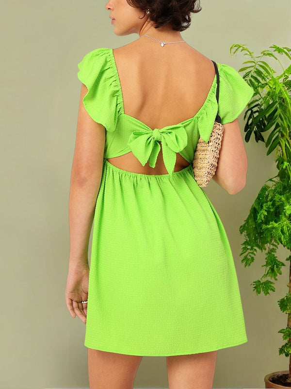 DressBerry Vibrant Vibes Seersucker Cut Out Detail Mini Dress