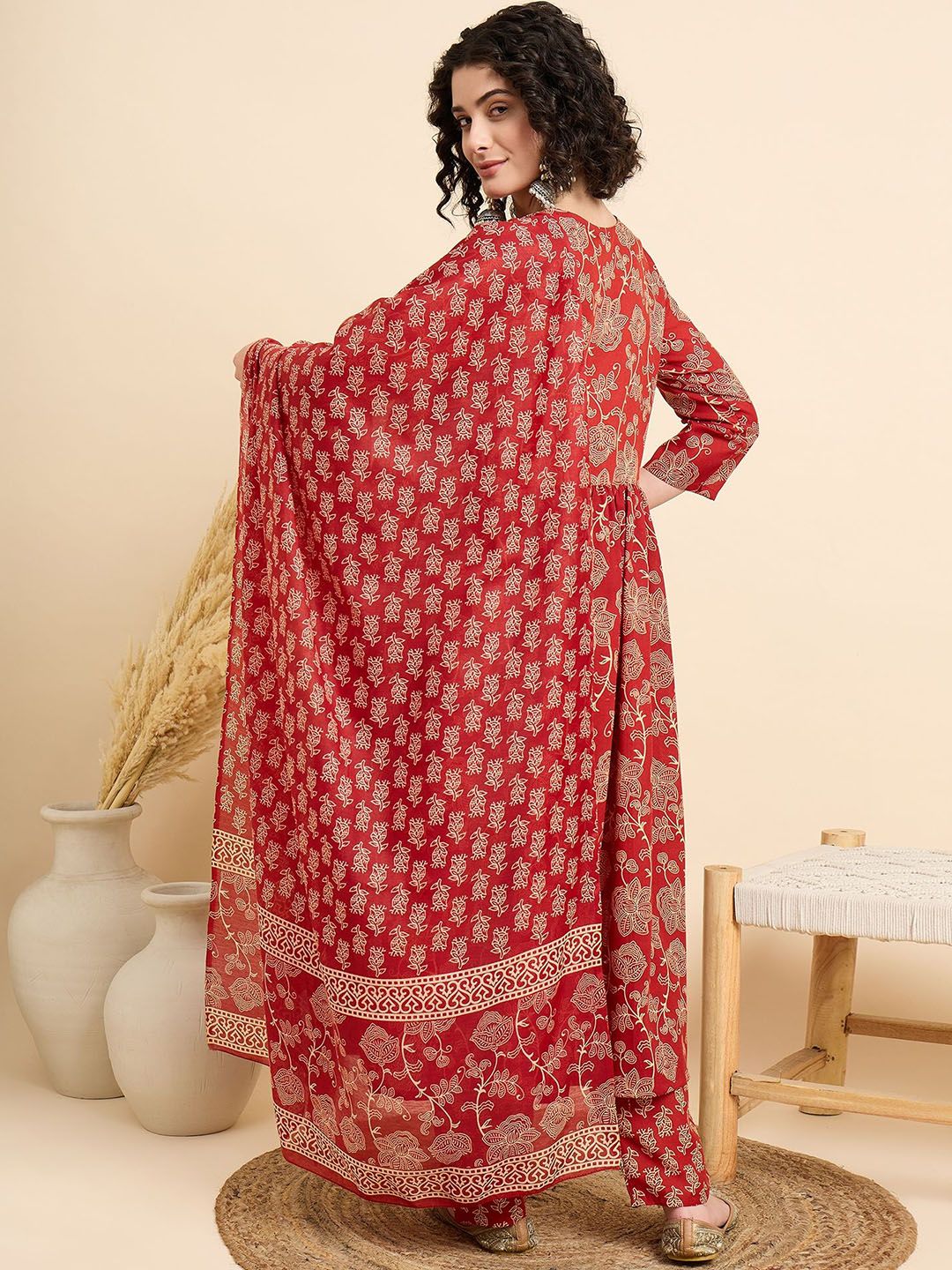 KALINI Women Floral Printed Regular Kurta with Trousers & With Dupatta