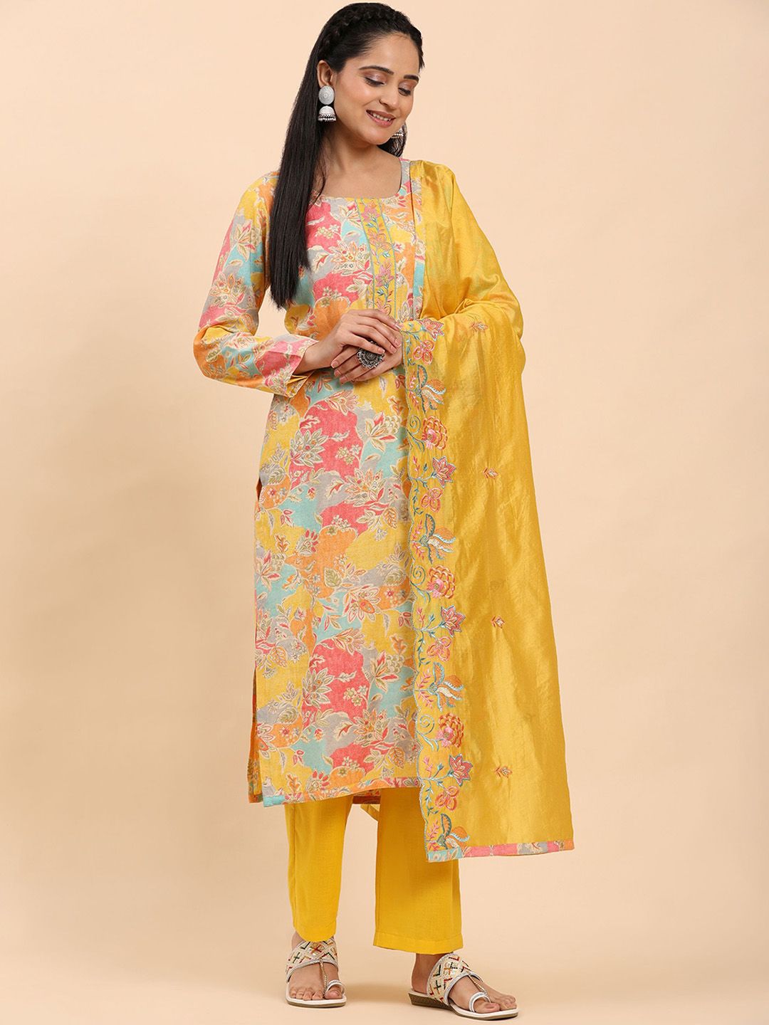 Mamicha Women Floral Printed Regular Pure Cotton Kurta with Palazzos & With Dupatta