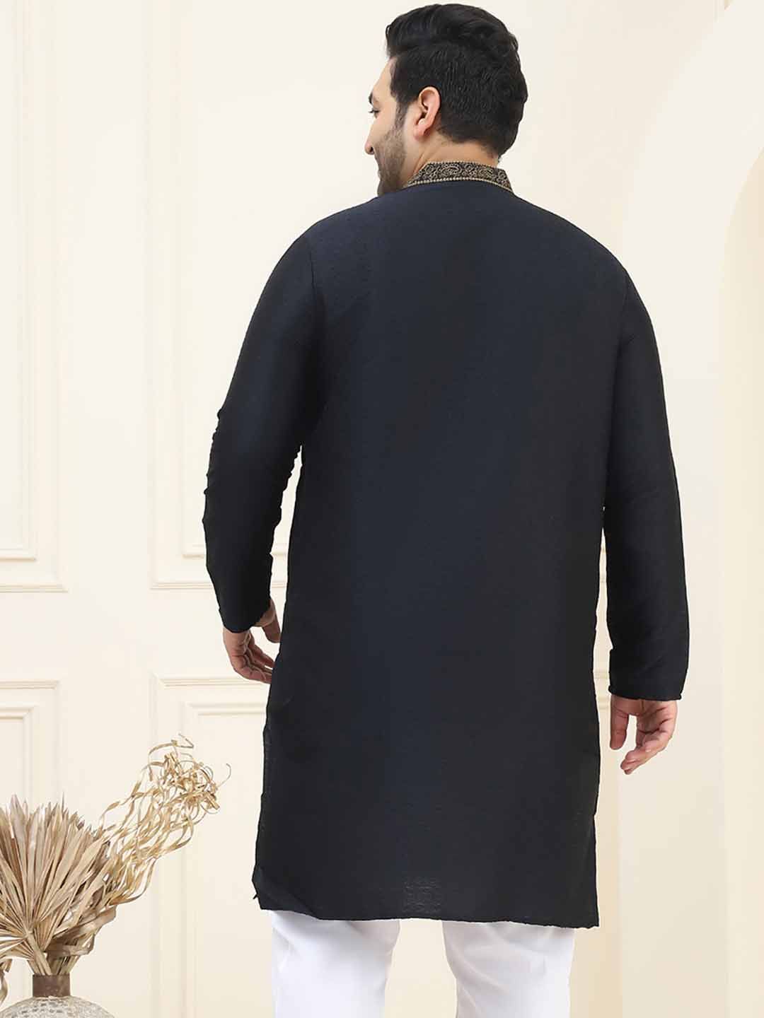 SOJANYA Plus Mandarin Collar Long Sleeves Thread Work Cotton Straight Kurta
