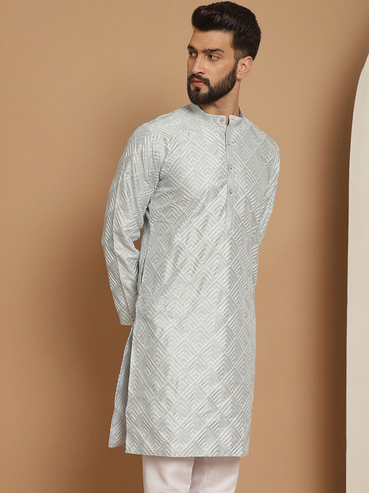 Anouk Men Grey Geometric Gotta Patti Kurta