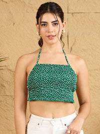 Berrylush Floral Printed Smocking Detail Styled Back Crop Top