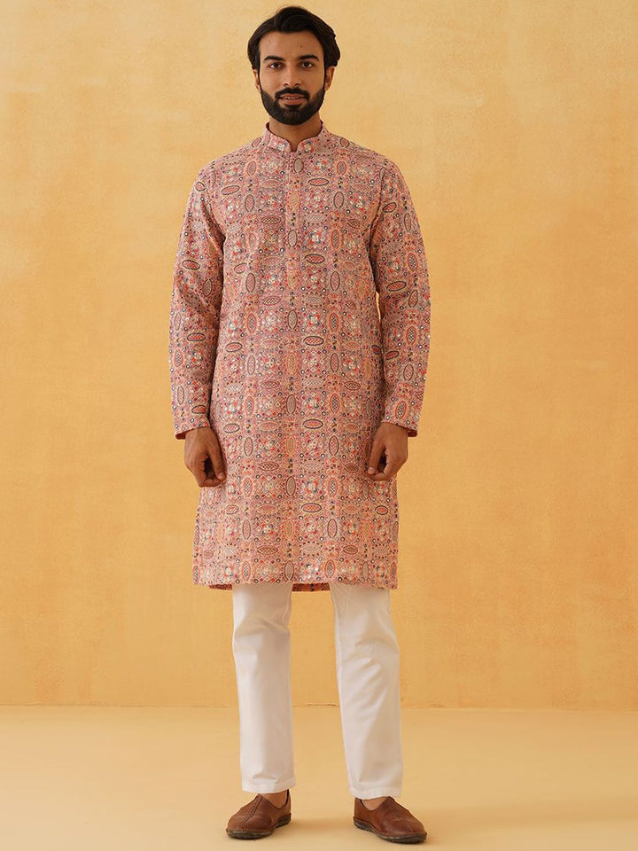 SOJANYA LUXE Men Embroidered Thread Work Georgette Kurta