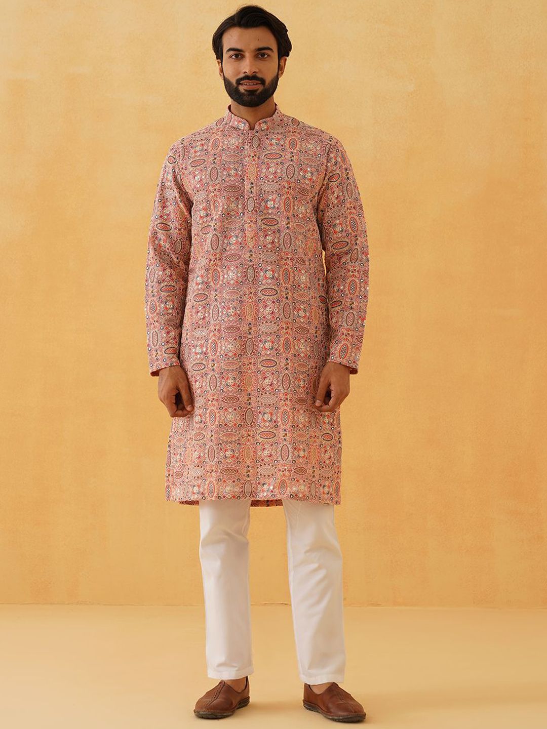 SOJANYA LUXE Men Embroidered Thread Work Georgette Kurta