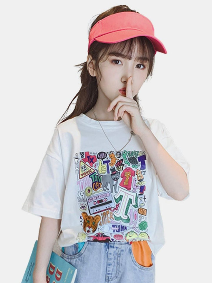YK Girls Typography Printed Applique T-shirt