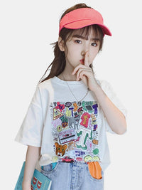 YK Girls Typography Printed Applique T-shirt