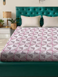 KLOTTHE Pink & Brown Geometric Printed Cotton 400 TC King Bedsheet Sets 2.5 m x 2.25 m