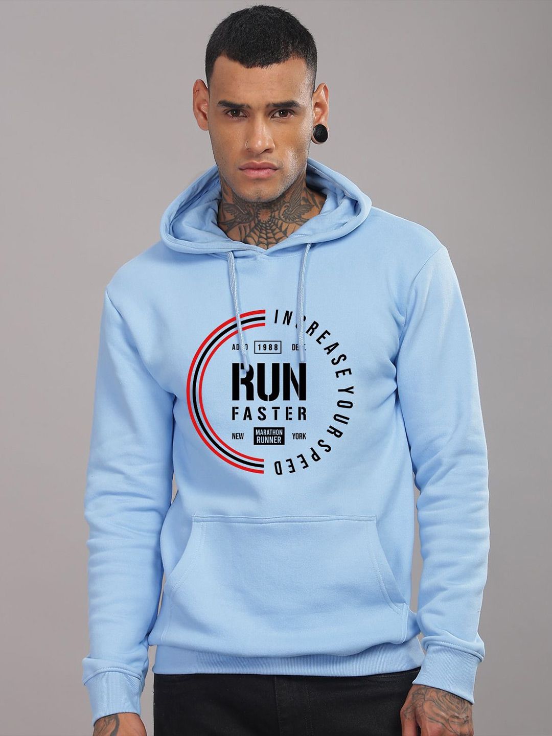 ADRO Men Typography Printed Hood Cotton Pullover Sweatshirt