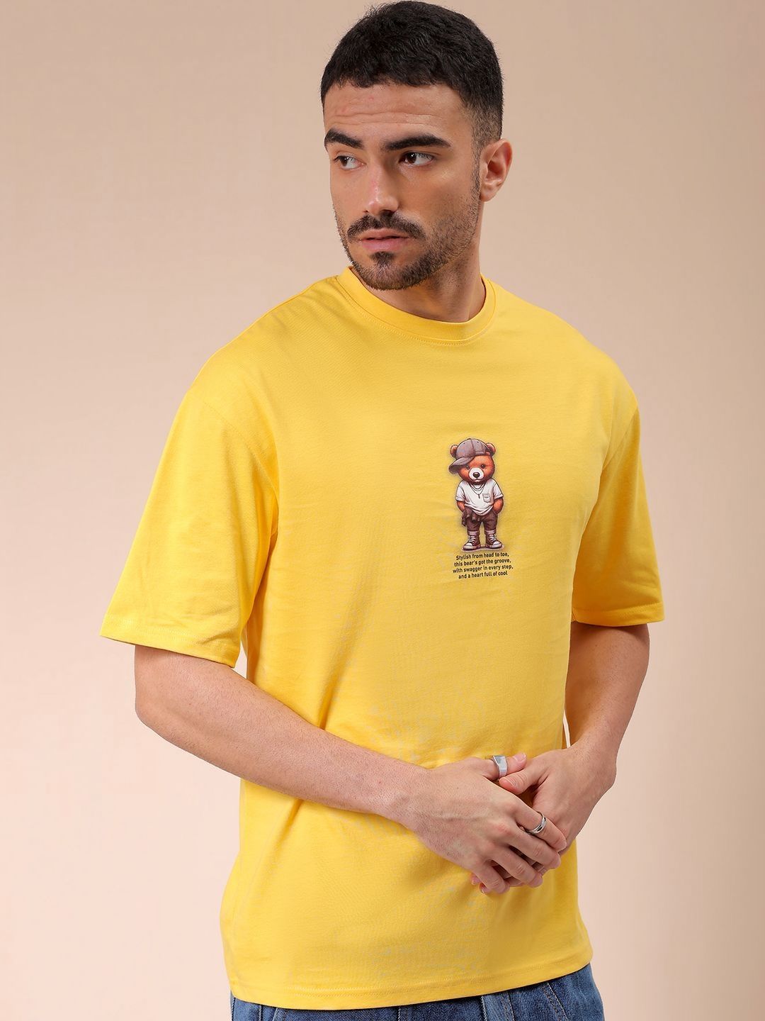 The Indian Garage Co Men Graphic Printed Round Neck Pure Cotton Oversized T-shirt