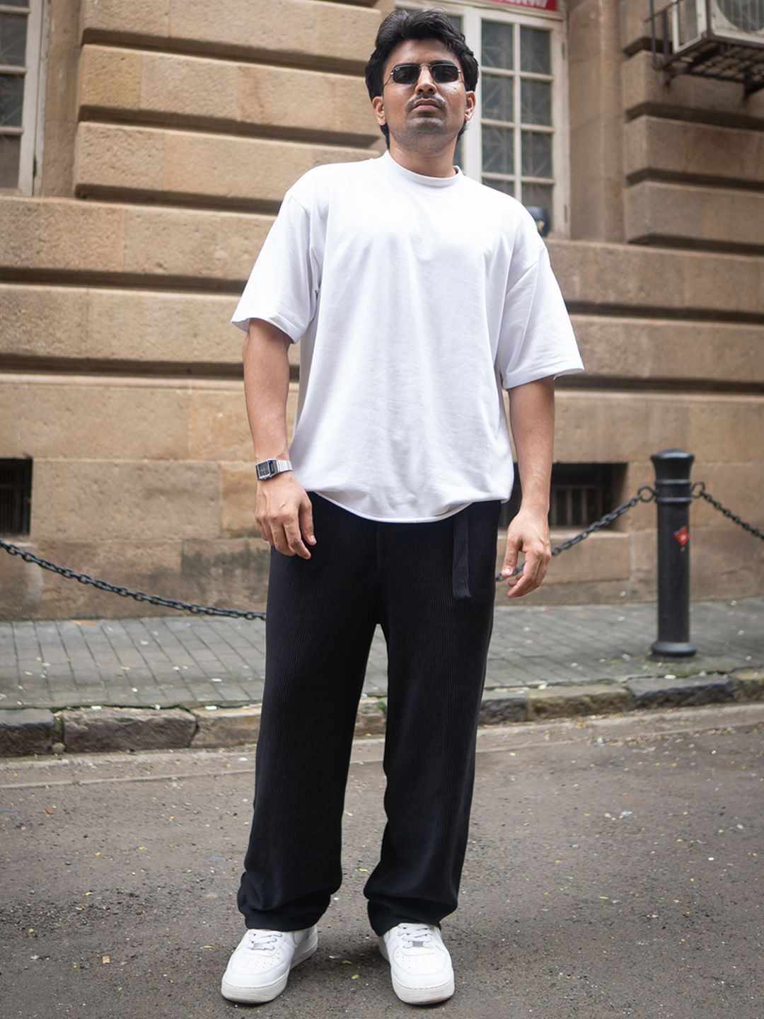 Powerlook Men Baggy Fit Corduroy Pleated Trousers