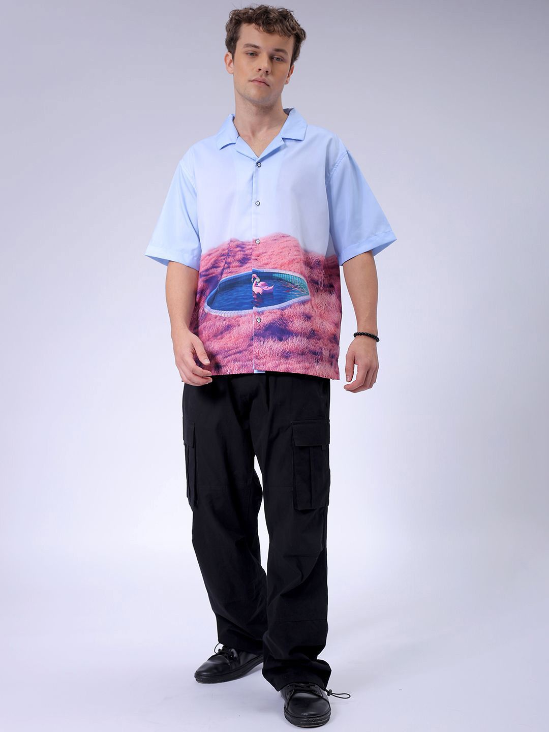 The Indian Garage Co Men Cuban Collar Graphic Printed Oversized Resortwear Shirt