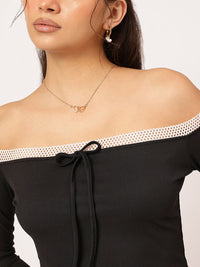 DressBerry Sweet & Spicy Bow-Detail Off-Shoulder Ribbed Top