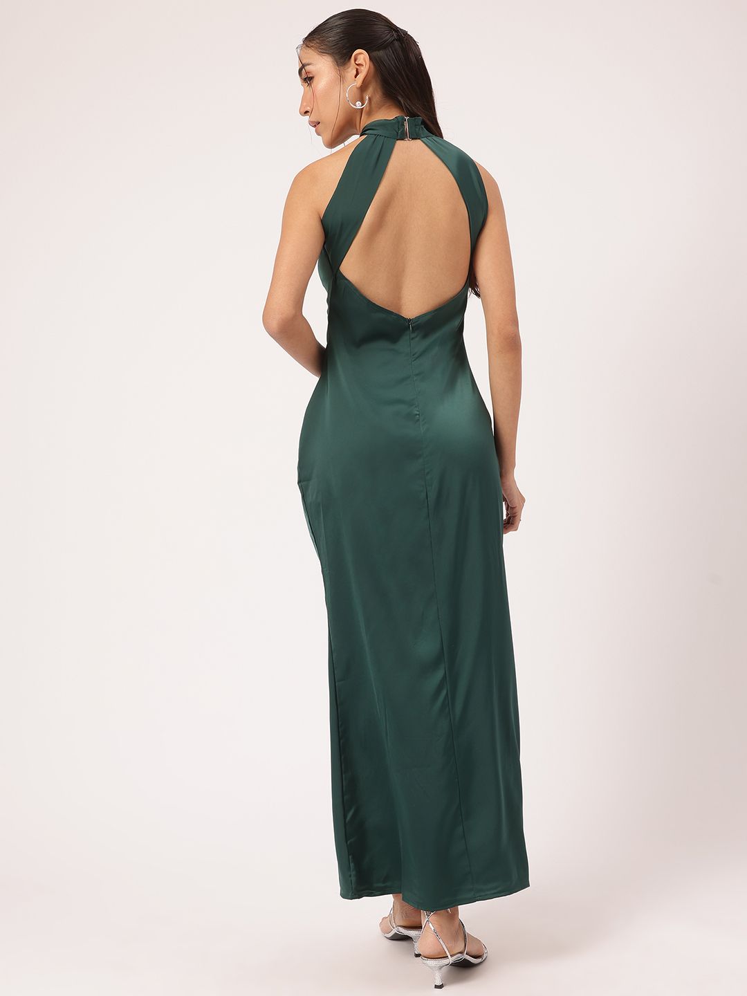 DressBerry Luxe Luster Halter Neck Satin-Finish Maxi Sheath Dress